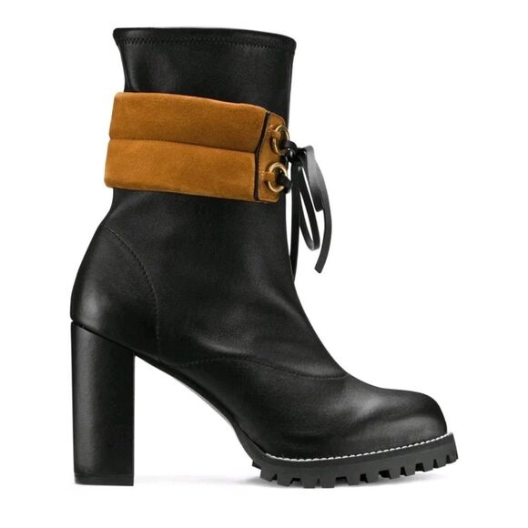 Stuart Weitzman Black and Tan Heeled Boots - Picture 1 of 8